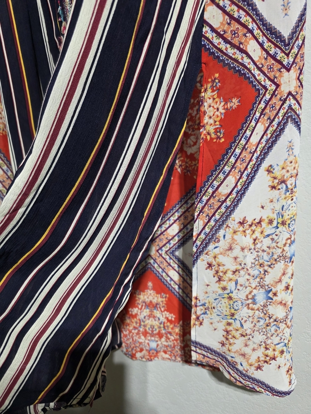 ANDREE BY UNIT STRIPED FLORAL EMBROIDERED MAXI DUSTER DRESS SZ L - Picture 7 of 9